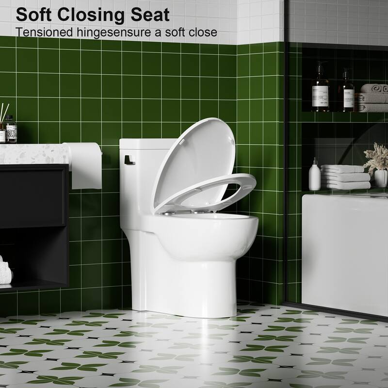 1.28Tornado Flush One-piece Toilet Elongated,Siphonic Side Press Single Flush,17" ADA Chair Height Seat