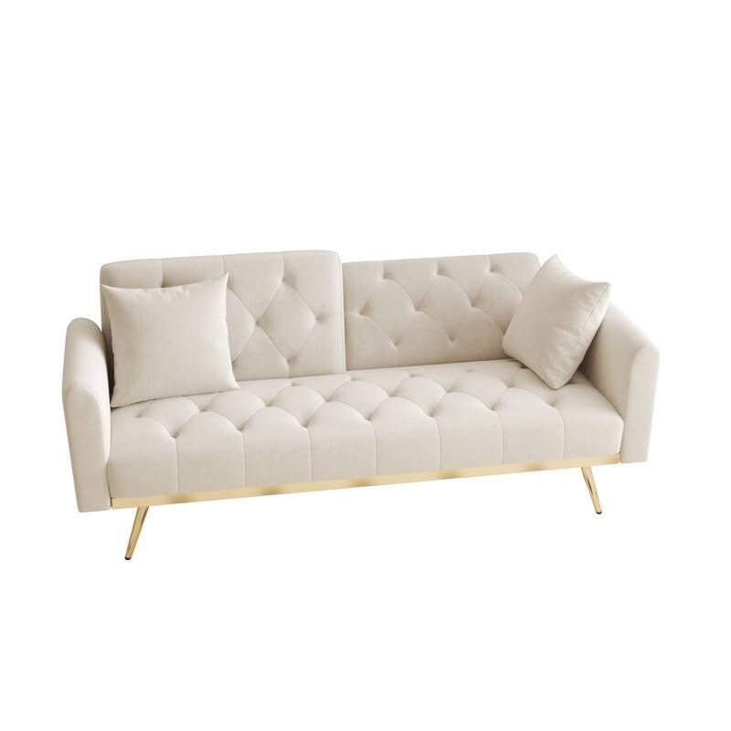 Sofa Bed 68.3" Velvet Tufted Back Convertible Sofa