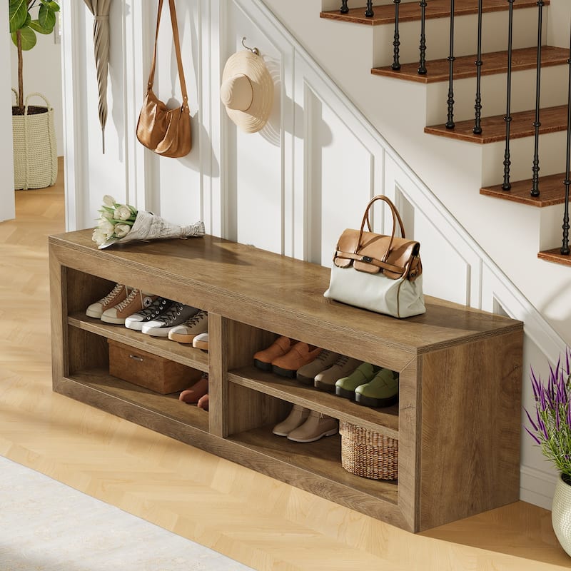 55" Wood Storage Bench for Entryway, Shoe & Bedroom - Walnut