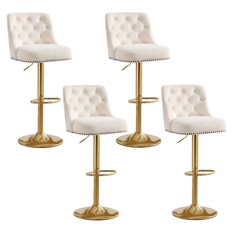 HOMYKA 360 Degrees Swivel Velvet Bar Chair With Adjustable Height of 4 - Beige