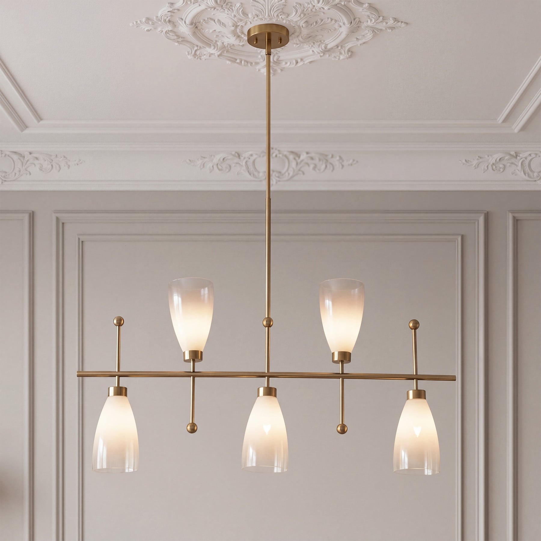 40.5'' Modern Linear Chandelier with Frosted Glass Shades, Height-adjustable for Kitchen Island
