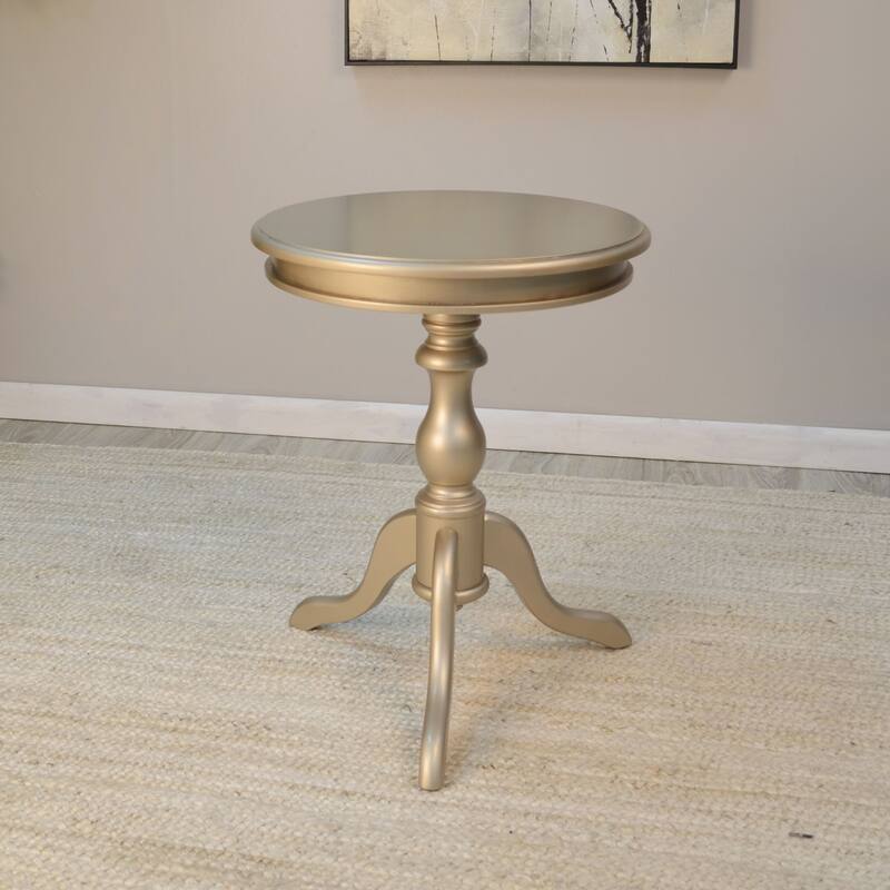 25.25" Champagne Gold Round Side Table With Pedestal Base Curving Feet