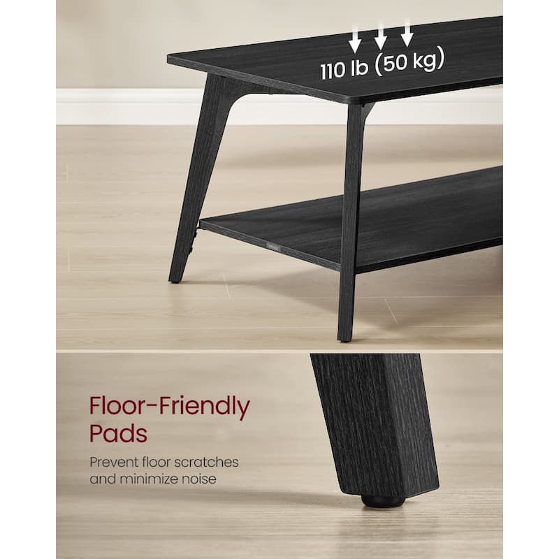 Wooden 2 Tier Coffee Table with Storage Shelf and Rounded Corners - 21.7"D x 39.4"W x 17.7"H