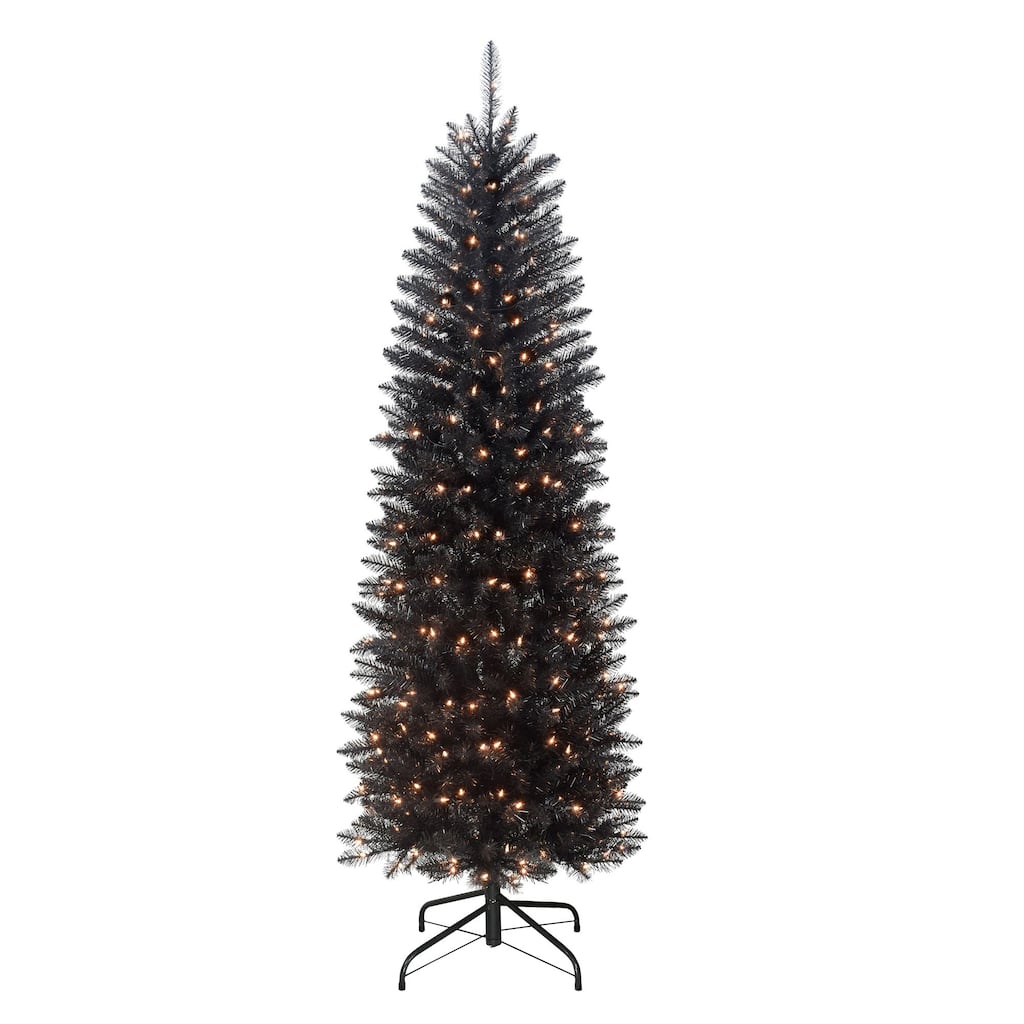 Pre-lit Pencil Black Fraser Fir Artificial Christmas Tree - 6.5’ - Clear Lights - 6.5 Foot