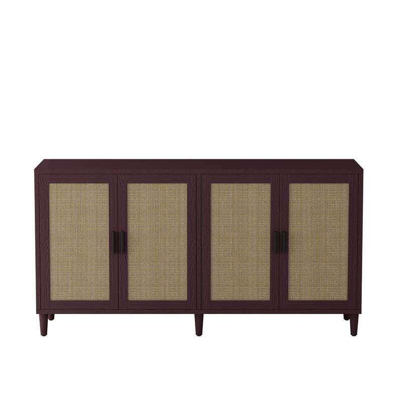 70" Rattan Buffet Cabinet with Storage, 4-Door Sideboard Buffet Cabinet with Adjustable Shelves,Easy Assembly