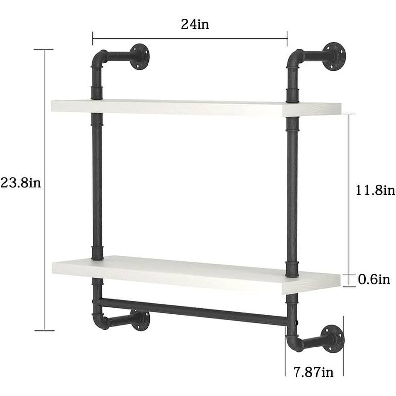 Industrial Pipe Floating Bathroom Shelves Wall Mounted with Towel bar - 7.8"D x 15.7"W x 25.6"H