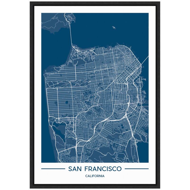 Kate and Laurel Sylvie San Francisco Map Regal Blue Framed Canvas by Jake Goossen