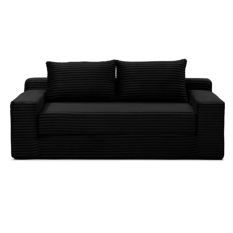 Memory Foam Cloud Loveseat Sofa, 2 in 1 Convertible Folding Couch Bed, No Assembly Compressed Corduroy Floor Lounge Sofa