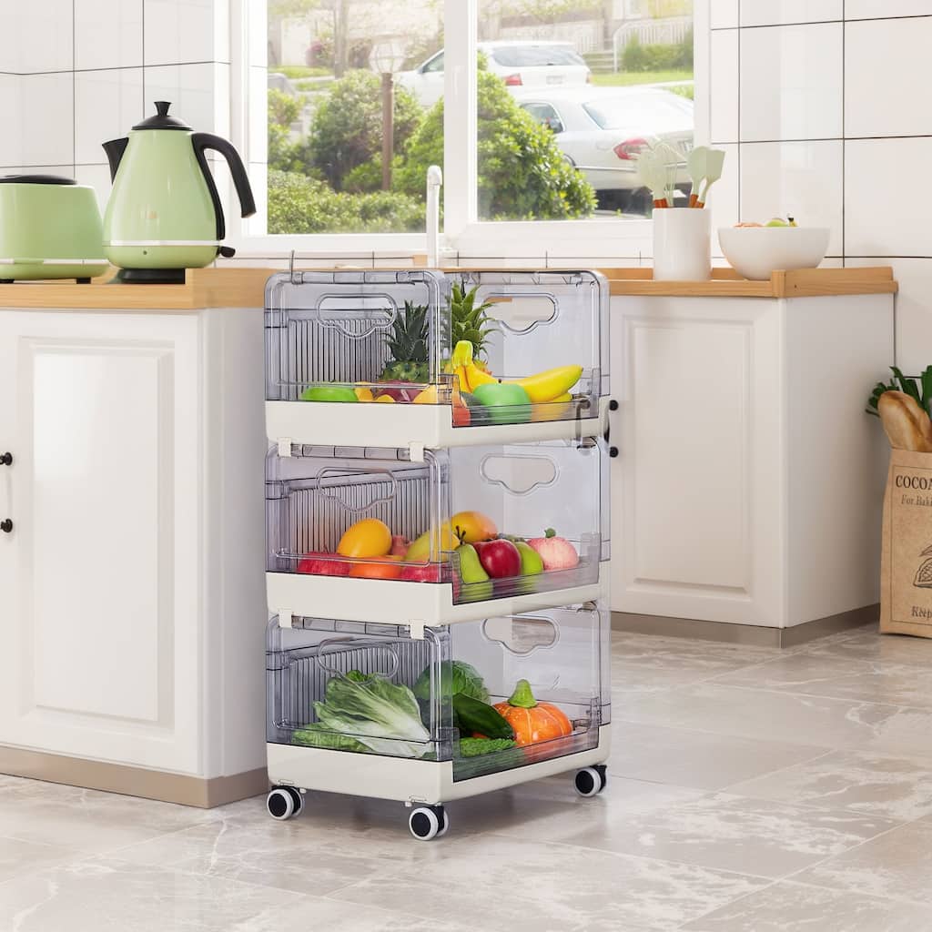 Javlergo 3 Tier Utility Carts, Rolling Metal Storage Cart with Handle and Lockable Wheels, Multifunctional Storage Shelves