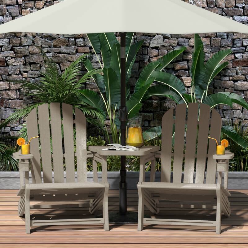 Polytrends Coastline Outdoor Poly Adirondack Chair Set with Connecting Tray & Cup Holder