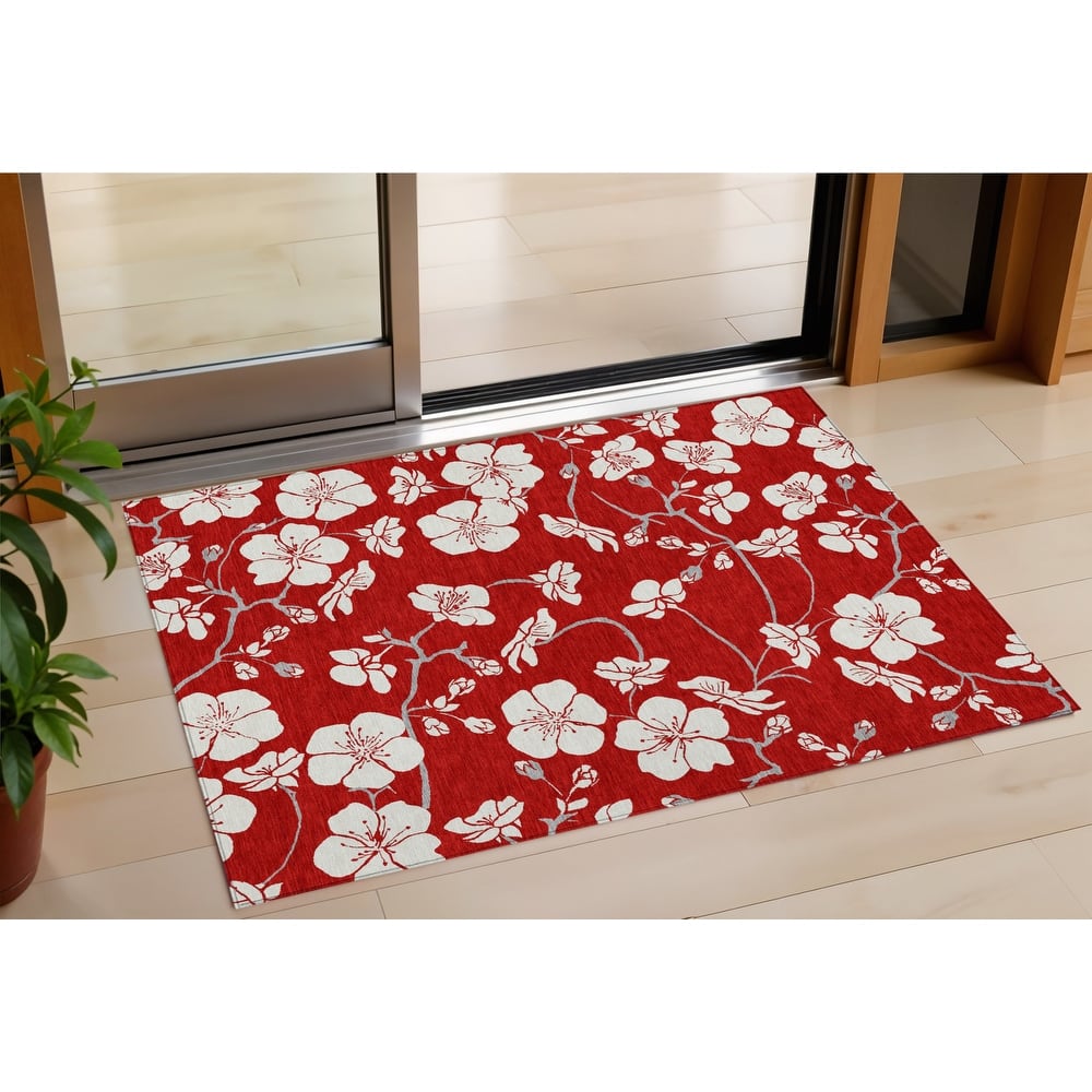 HomeRoots Floral Transitional Rectangle Outdoor Rug