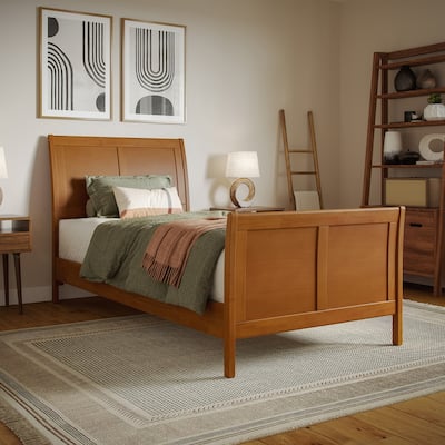 Valencia Solid Wood Low Profile Sleigh Platform Bed with Matching Footboard