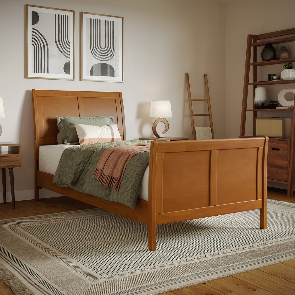 Valencia Solid Wood Low Profile Sleigh Platform Bed with Matching Footboard