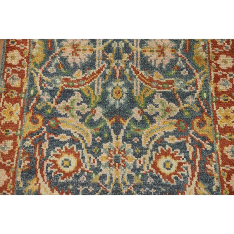 Hand-knotted Transitional Wool Carpet Grey Oushak Rug Floral Oriental Area Rug - 8' 0'' X 2' 7''
