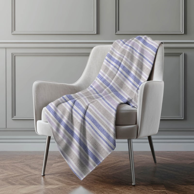 Premium Machine Washable Modern Stripe Sherpa Throw Blanket - Navy - 4'2" x 5'10"