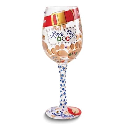 Curata Hand-Painted Love My Dog Wine Glass