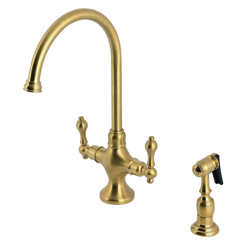 Vintage Two-Handle Kitchen Faucet with Brass Sprayer - Brushed Brass