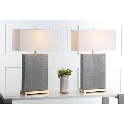 SAFAVIEH Lighting Cristin 28-inch Faux Alligator Grey Table Lamp (Set of 2) - 18"x8 x27.75 - 18Wx8Dx28H