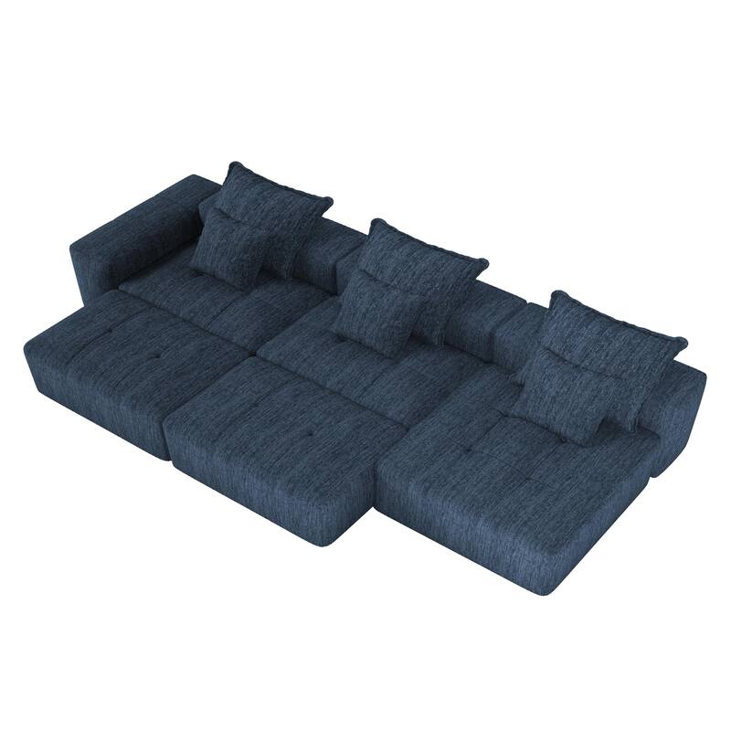 Modern Oversized Modular Sectional Sofa, Sparkling Chenille, 6 PCS DIY, No Assembly, Blue