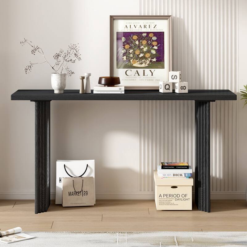 59.2" Modern Console Table with Distinctive Round Hollow Legs for Entryway, Living Room - Black