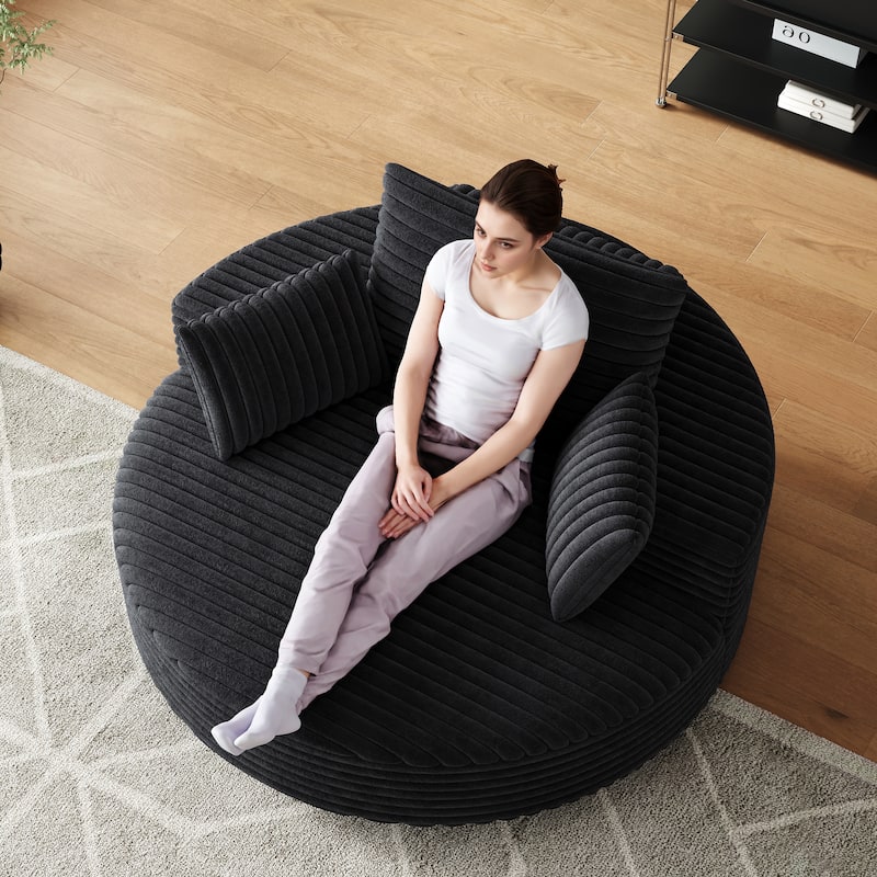 55''L Corduroy Chenille Foam Single Swivel Chair, Fluffy Modern Sleeper, 360 Degree Swivel Chair