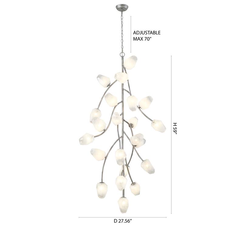 22-Light Antique Silver Chandelier With White Glass Shades