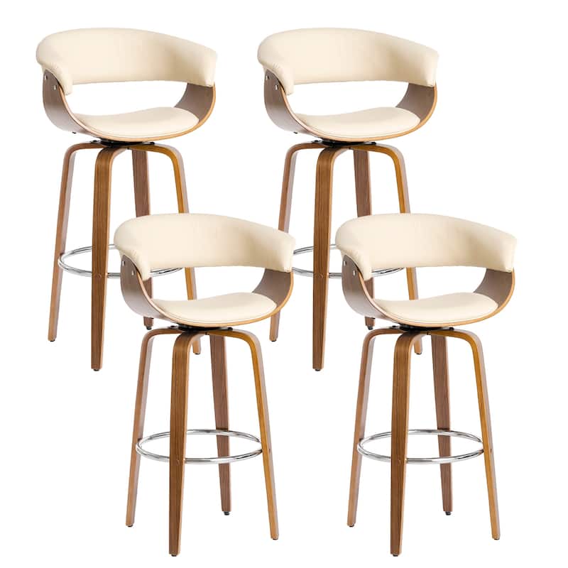 Glitzhome Set of 2 or 4 Modern Counter & Bar Height Wooden Swivel Bar Stools - Set of 4 - Cream PU - Bar Height