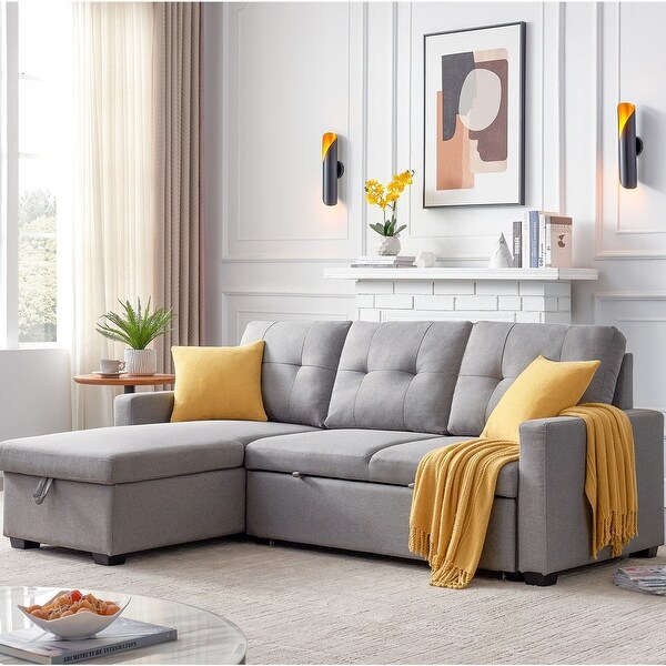 Shop 82" Sleeper Sectional Sofa,Storage Chaise with Pull ...