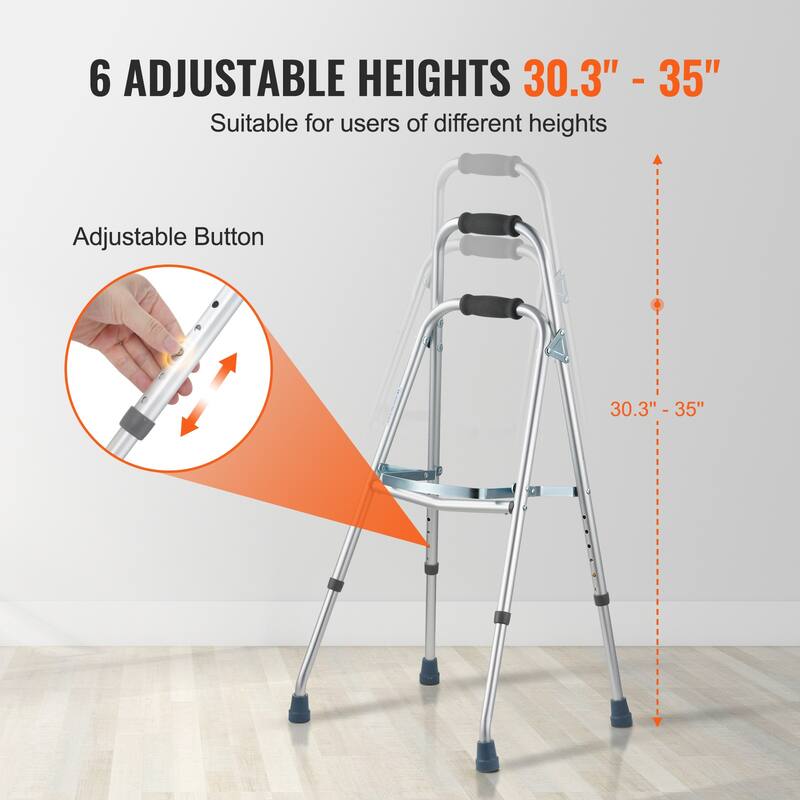 Folding Hemi Walker, One Arm Folding Walker for Seniors with 6-Level Adjustable Height, Lightweight Aluminum - 350LBS Capacity