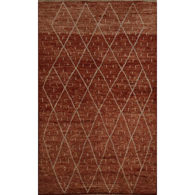 Hand Knotted Oriental 100% Wool Carpet Modern Geometric Oranges & Rust Moroccan Area Rug - 9' 10'' X 6' 8''