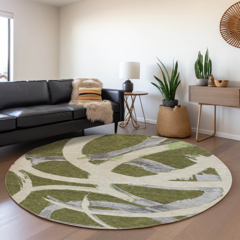Premium Washable Super Soft Modern Zeus Mayfield Rug - Olive - 8' x 8'
