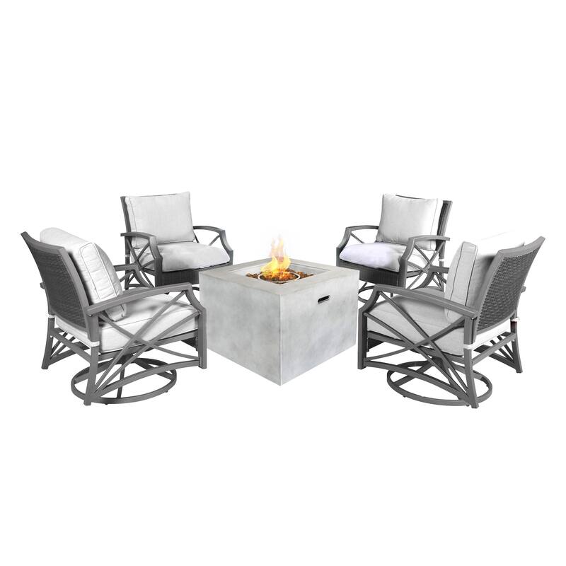 Kai 32" Square Concrete Propane Fire Pit Set for Patio (40,000 BTU) - 5PC/Grey/Grey - 5PC SET