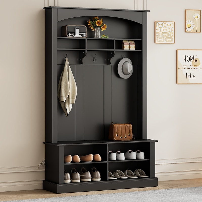 Coat rack with bench and storage clearance