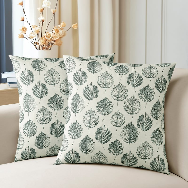 Exclusive Fabrics Printed Cotton Throw Pillow Covers 18 X 18 - Textured Decorative Pillow Covers (Set of 2) - Elm Leaf Black - 18 X 18