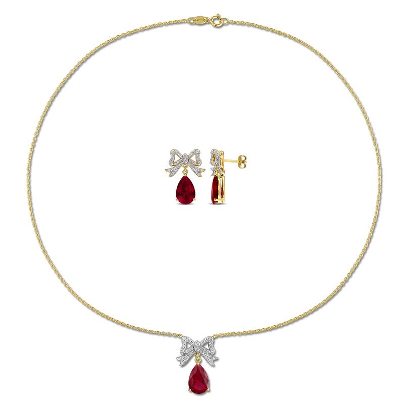 Miadora Sterling Silver Gemstone or Cultured Freshwater Pearl Bow Necklace and Earrings Set