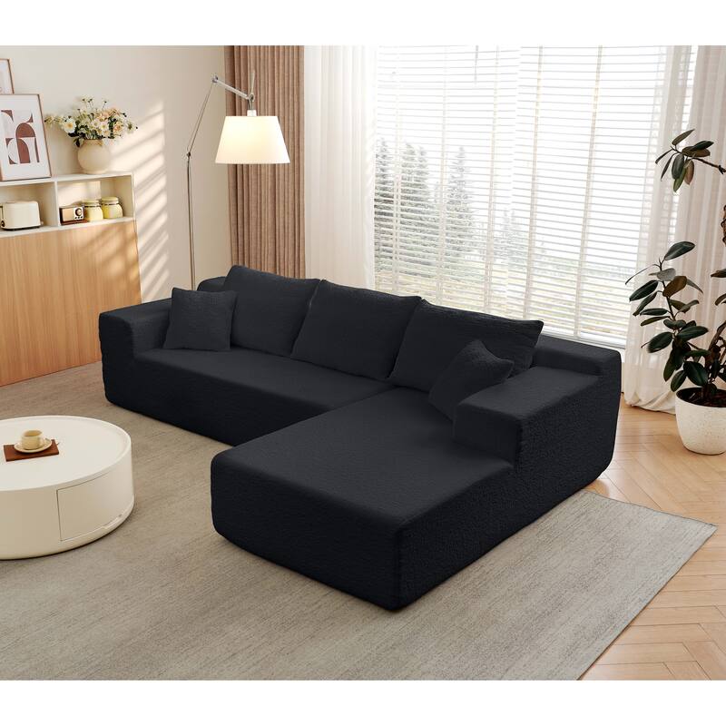 Modular Deep Seat Chaise Lounge Couch Chenille L-shaped Sectional Sofa with Pillows, Connecting Clasps and Non-slip Design