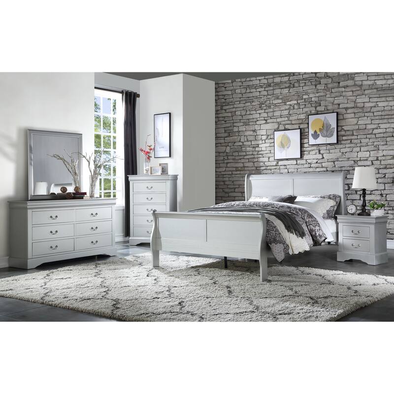 Elegant Platinum Twin Sleigh Bed with Storage Drawer