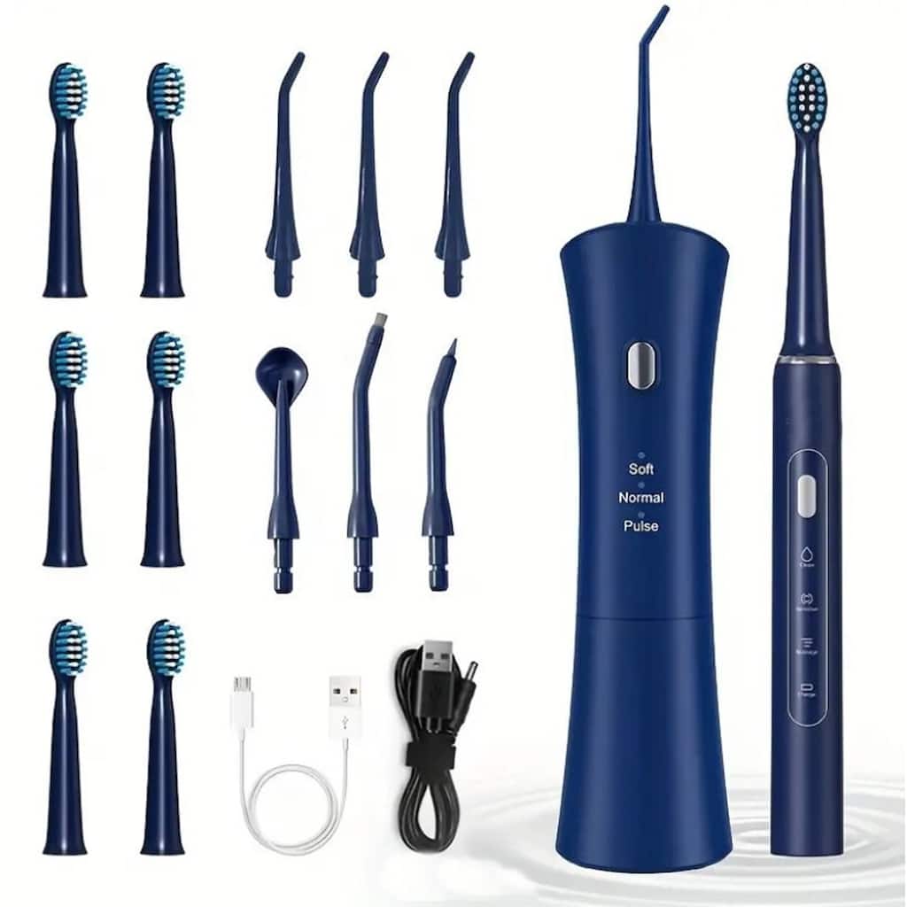 Ava Portable Water Dental Flosser with Electric Toothbrush Set - Blue