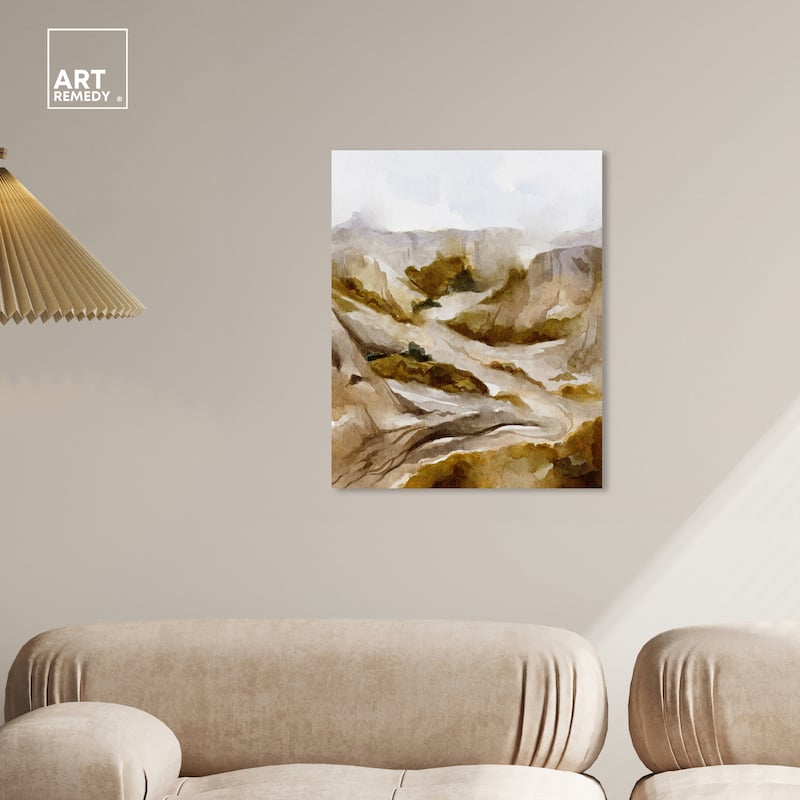 Art Remedy Winter End Rock Mountain Gallery Wrapped Landscape 1 Piece Canvas Wall Art Watercolor Style