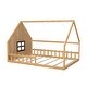 preview thumbnail 31 of 31, Full Size Wood House Bed with LED, Window and Fence