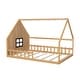 preview thumbnail 19 of 28, Wood Full Size House Floor Bed with Window,Fence and LED Lights