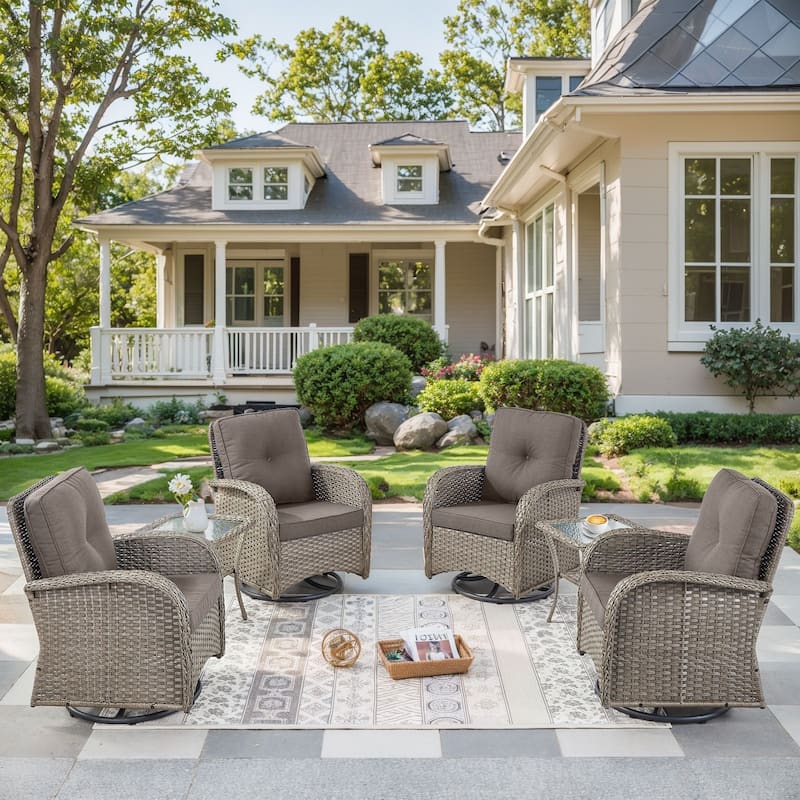 Pocassy Outdoor Wicker Patio Chairs Set - Grey Wicker Grey Cushion - 4PCS Swivel Chairs w/ 2PCS Side Table