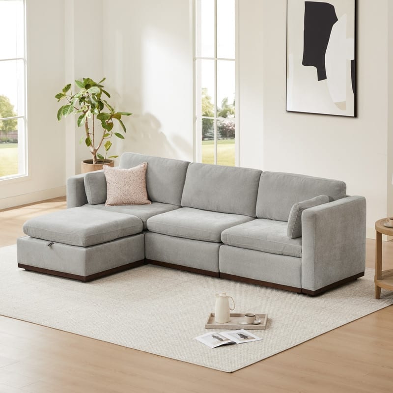 Mia L-Shape Fabric Wood Base Oversized Modular Sectional Sofa