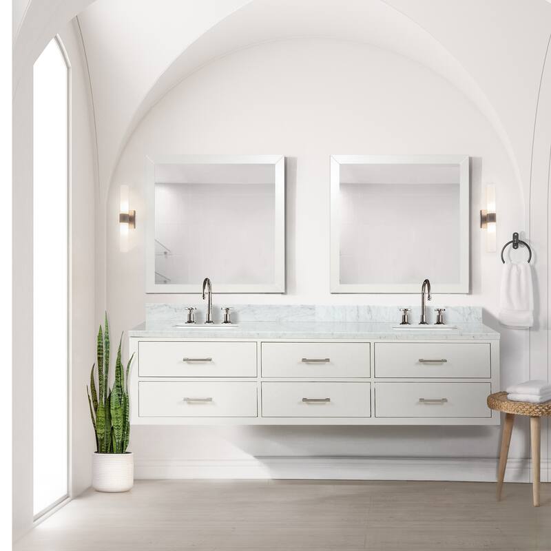 Lexora Castor Double Bath Vanity, Carrara Marble Top, Faucet Set, and Mirrors