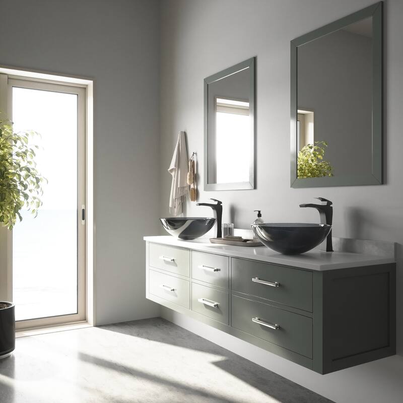 VIGO Giovanni 17"L x 17"W Glass Vessel Sink and Blackstonian 12"H Faucet Set
