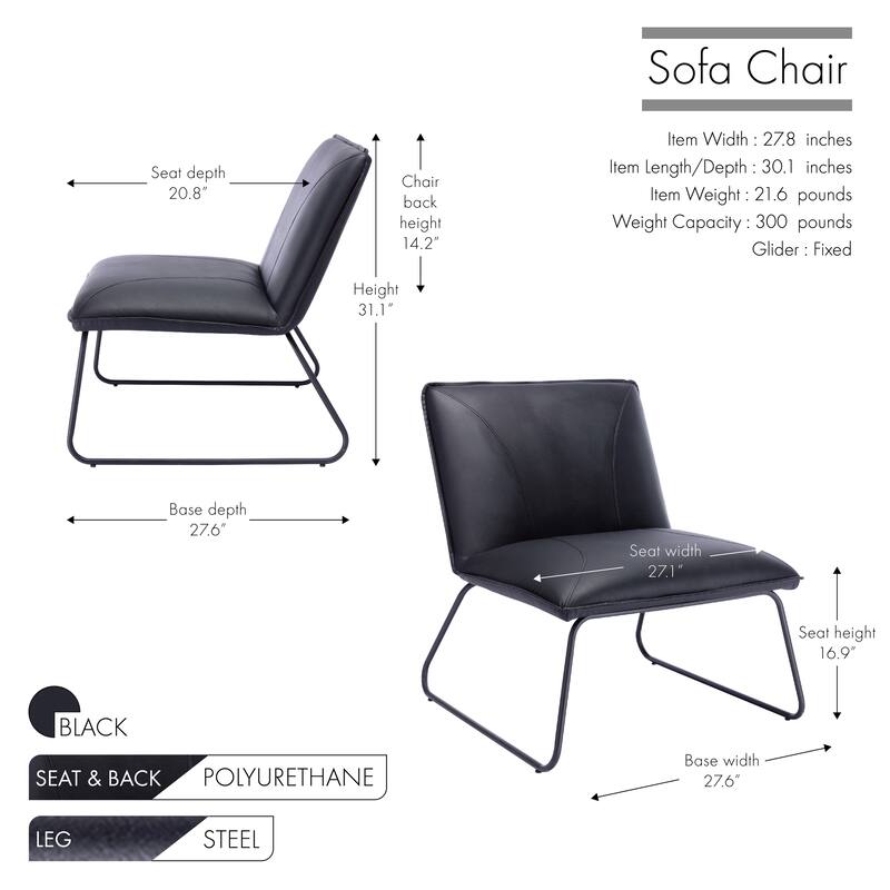 Porthos Home Quyen Armless 1 Sofa Seat, PU Leather Upholstery, Steel Legs