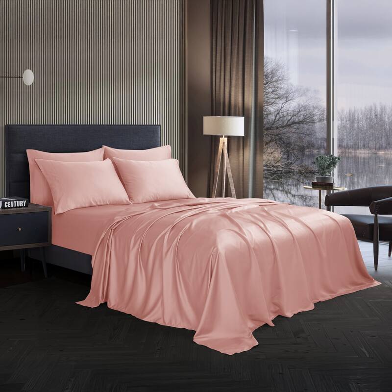 Modern Threads 6-Piece Satin Sheet Set with Deep Pocket Fitted Sheet, 4 Pillowcases, and Organizer