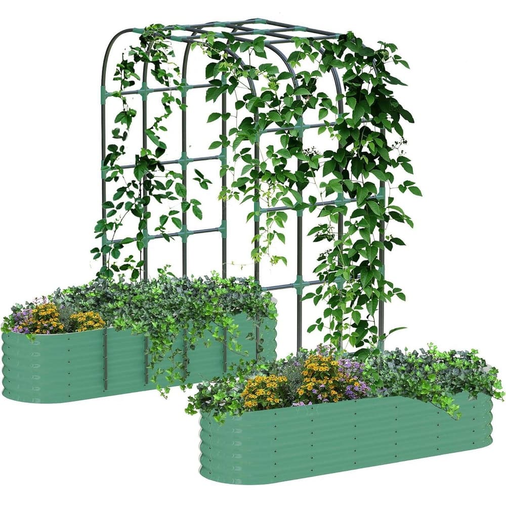 Galvanized Vertical Garden Kit,​​ 95" Tall Arch Trellis + 2 Raised Planter Boxes - N/A