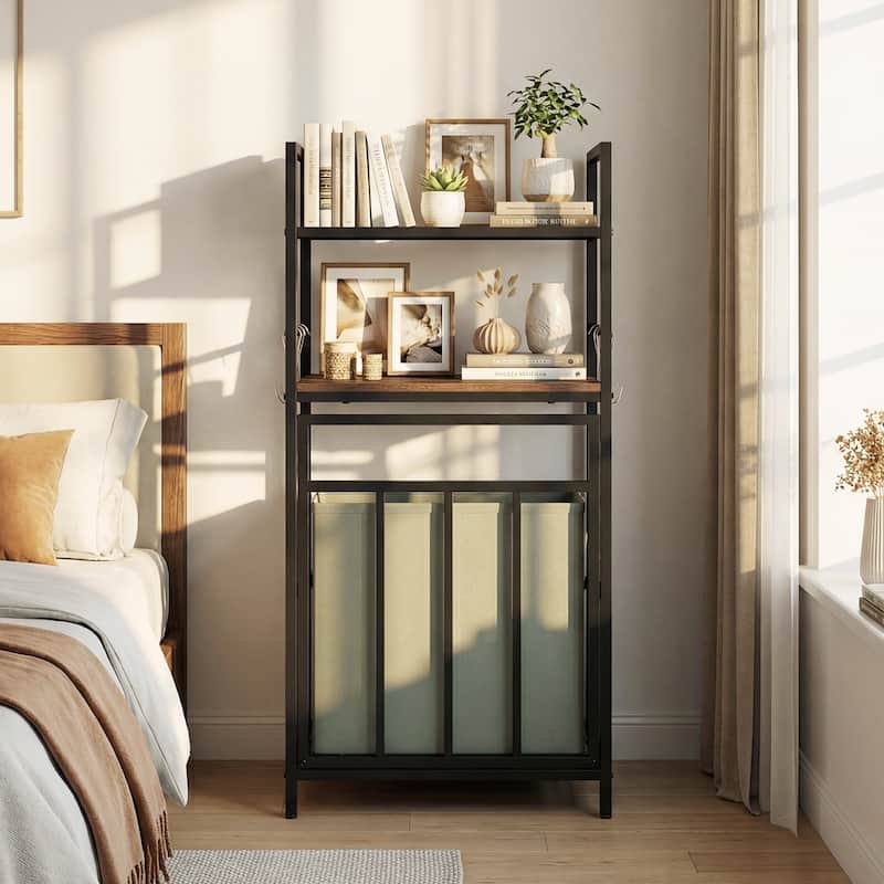 Gymax 2-Tier Laundry Hamper w/Tilt-out BasketLaundry Sorter w/4 Hooks