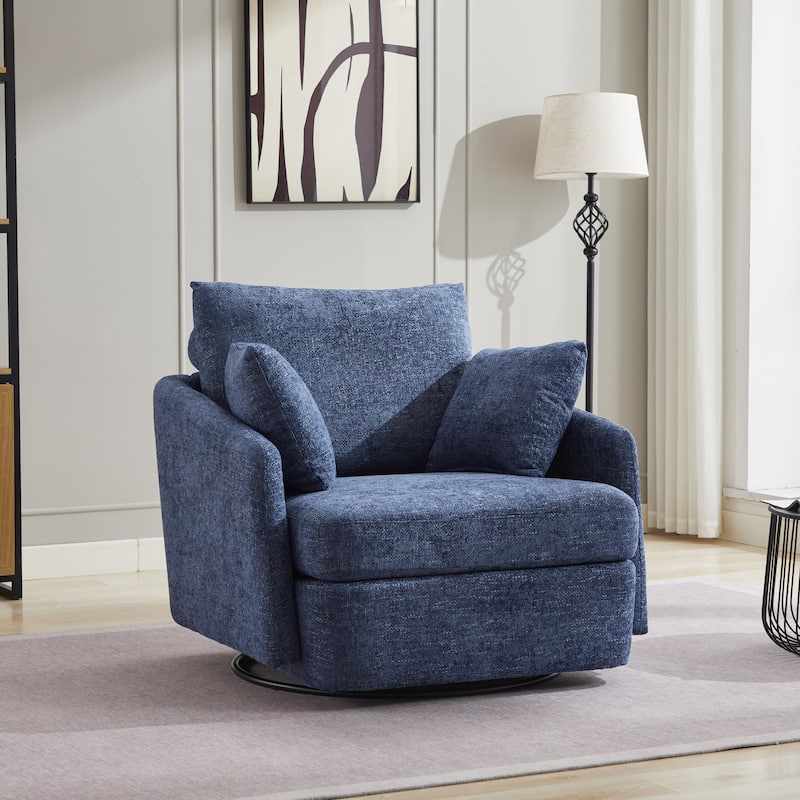 40.6" W Upholstered Swivel Accent Sofa Chair With Pillows - Chair/Navy